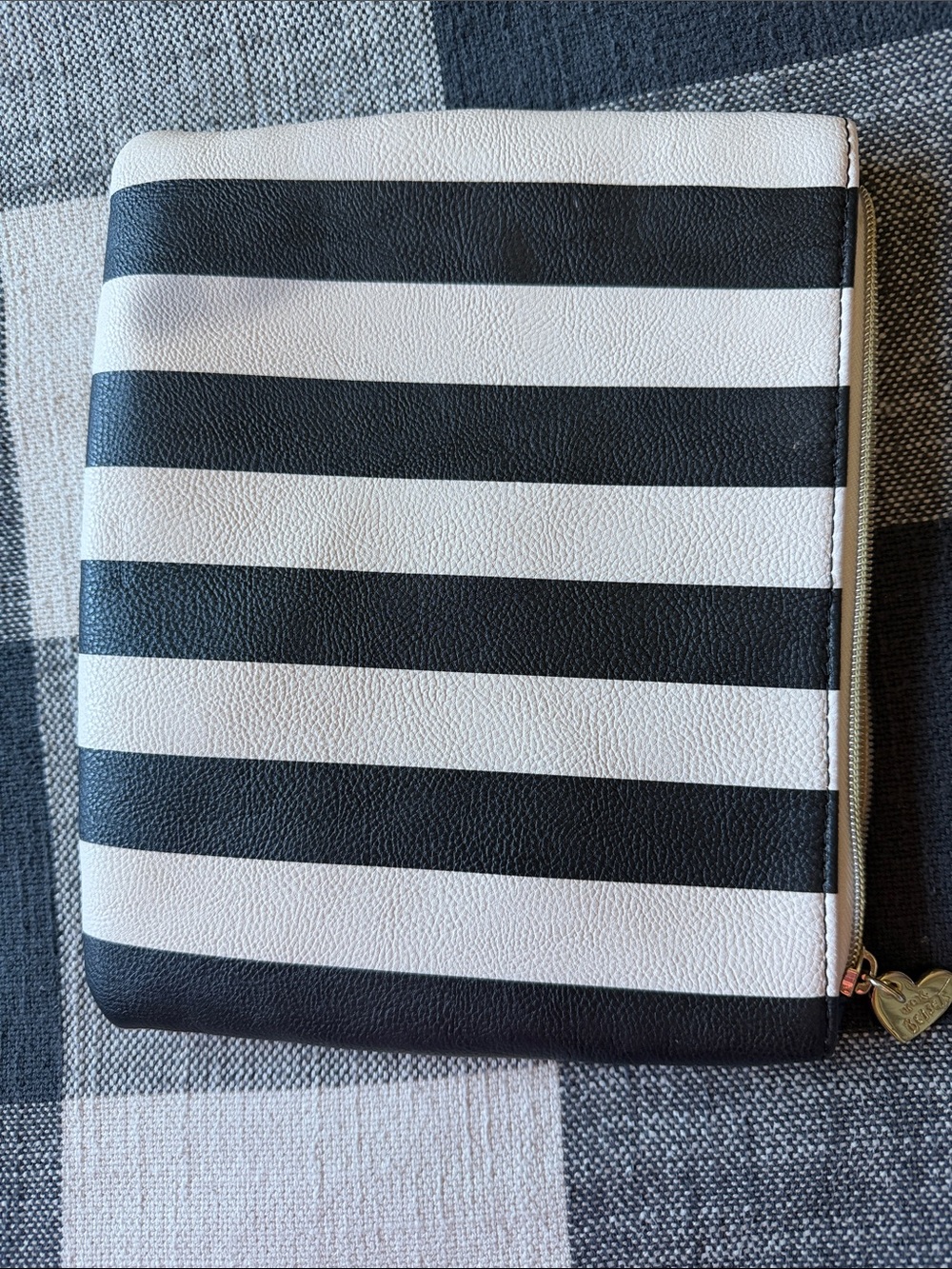 Betsey Johnson Black and White Striped Zip Cosmetic Case